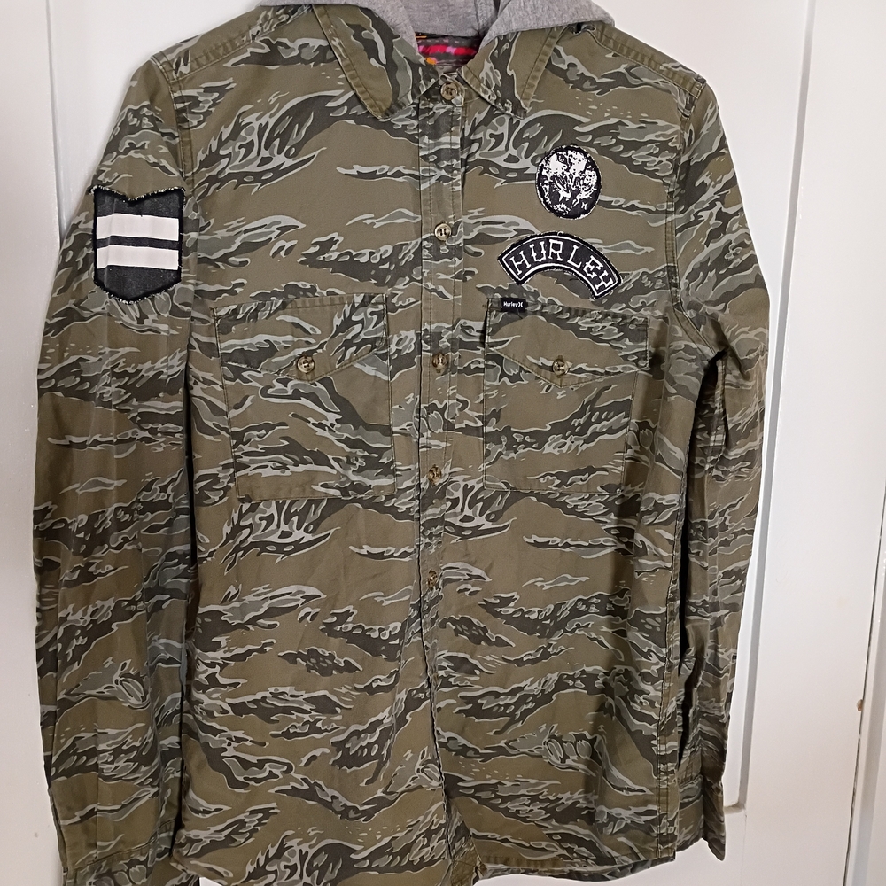 Hurley Green Camouflage Jacket with Patches